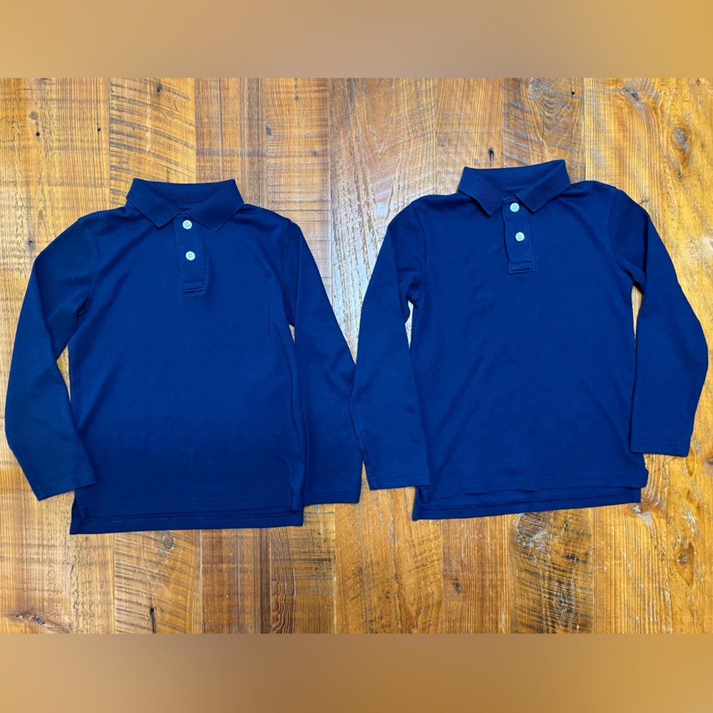 Cat & Jack Navy Long Sleeve School Uniform Polos Size Small (6-7) Bundle of 2